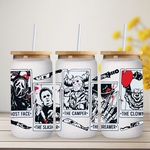 16oz halloween game cards glass can w/ bamboo lid